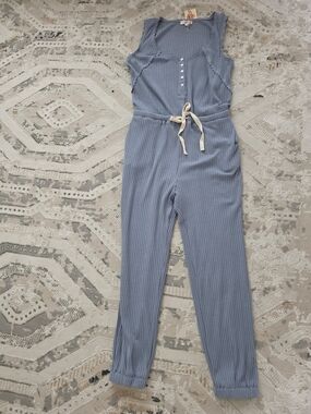 Sleeveless Ribbed Jumpsuit in Dusty Blue